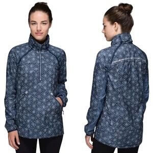 Lululemon Run For Gold Pullover wind breaker Jacket Navy‎ Sashiko Geometric sz4